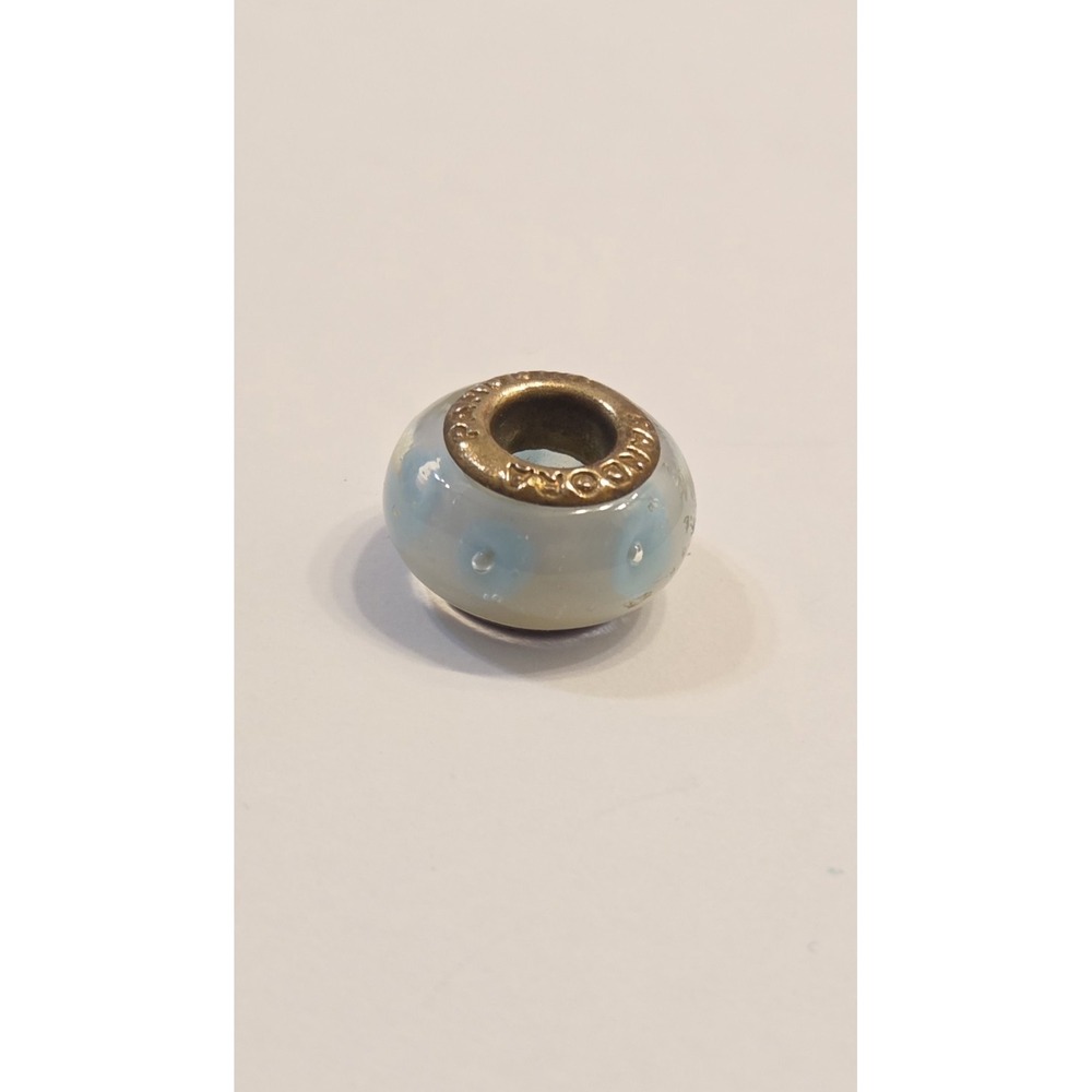 Vintage Pandora Blue White Murano Glass Slide Bead - Picture 2 of 4